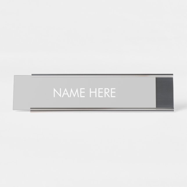 Minimalist pale grey white custom name text simple desk name plate (Front)