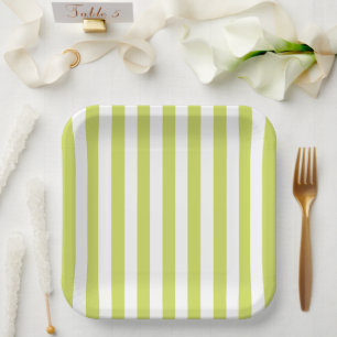 Minimalist Pale Lime and White Stripes Paper Plate
