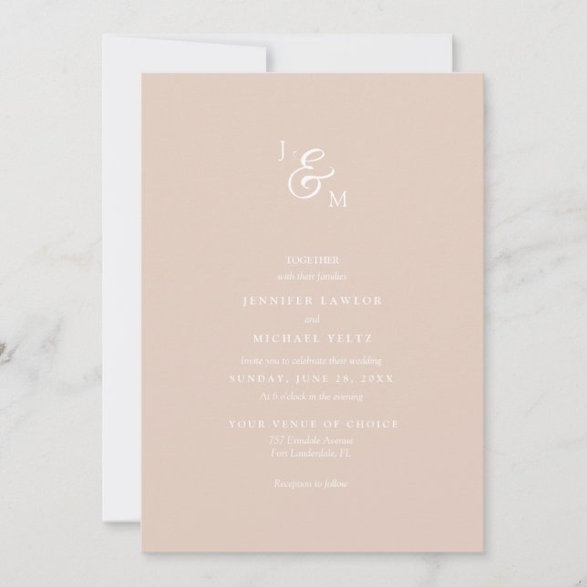 Minimalist Pale Neutral Monogram Wedding Invitatio Invitation (Front)