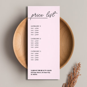 Minimalist Pale Rose Black Line Beauty Price List Rack Card