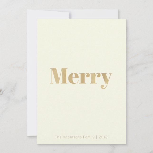 Minimalist Pale Yellow & Gold Merry Christmas Card (Front)