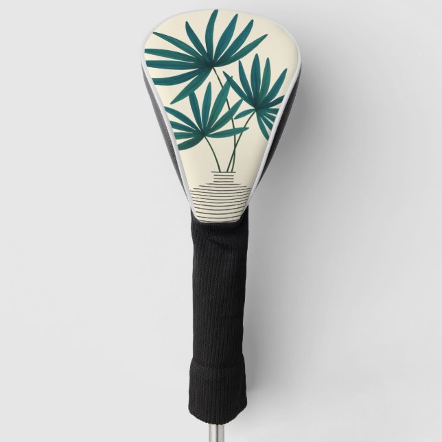 Minimalist Palm Leaves in Striped Vase – Modern  Golf Head Cover (Front)