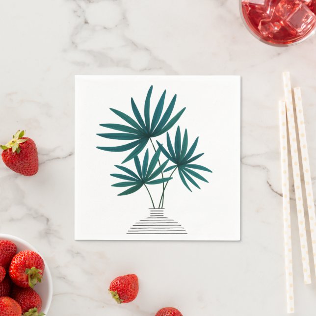 Minimalist Palm Leaves in Striped Vase – Modern  Napkin (Insitu)