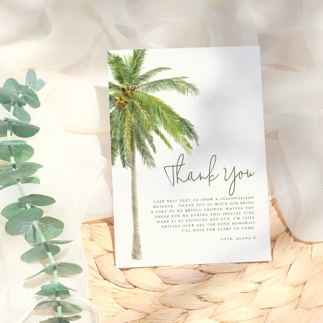Minimalist Palm Tree Boho Tropical Bridal Shower Thank You Card (Creator Uploaded)