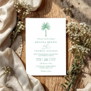 Minimalist Palm Tree Elegant Chic QR Code Wedding Invitation