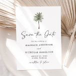 Minimalist Palm Tree Wedding Save The Date<br><div class="desc">Tropical wedding save the date cards featuring a single palm tree illustration at the top of the design. Personalise the palm tree save the date with your names and wedding details in black lettering with a modern hand-lettered script accenting the design. The simple tropical save the date card reverses to...</div>