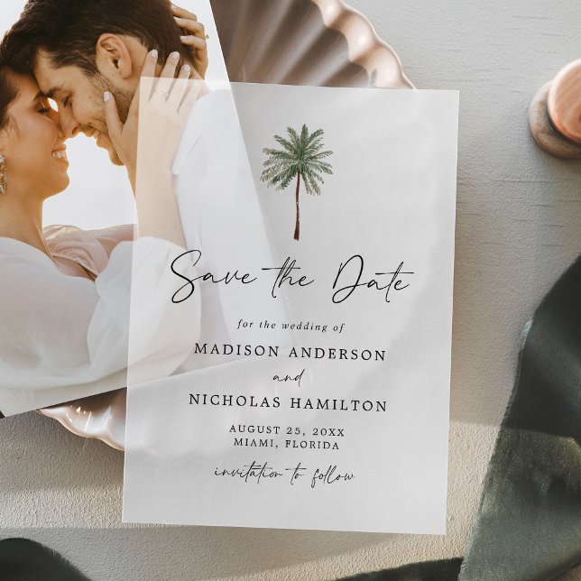 Minimalist Palm Tree Wedding Save the Date Vellum Invitations (Creator Uploaded)