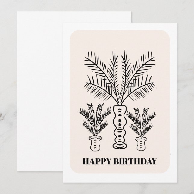 Minimalist Palm Trees Black  Birthday Card (Front/Back)