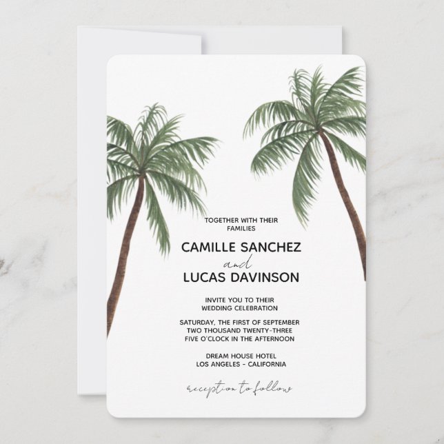 Minimalist Palm Trees wedding invitation (Front)