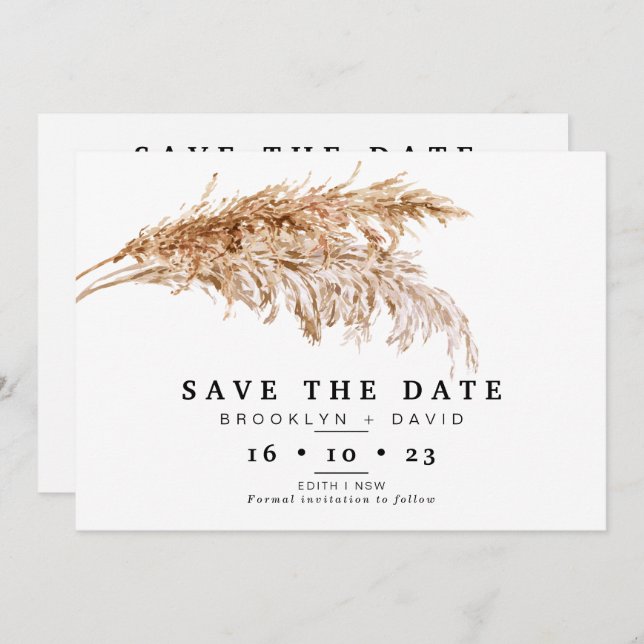 Minimalist Pampas Grass Wedding Save The Date Card (Front/Back)