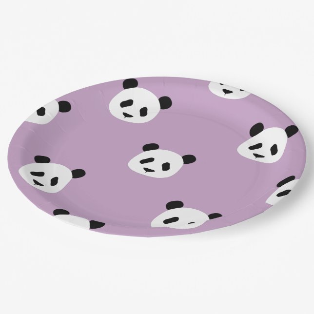 Minimalist Panda Pattern - Lilac Purple Paper Plate (Angled)