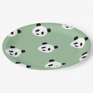 Minimalist Panda Pattern - Sage Green Paper Plate