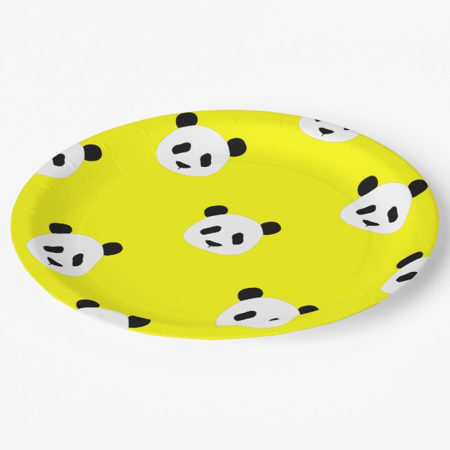 Minimalist Panda Pattern - Yellow Paper Plate (Angled)