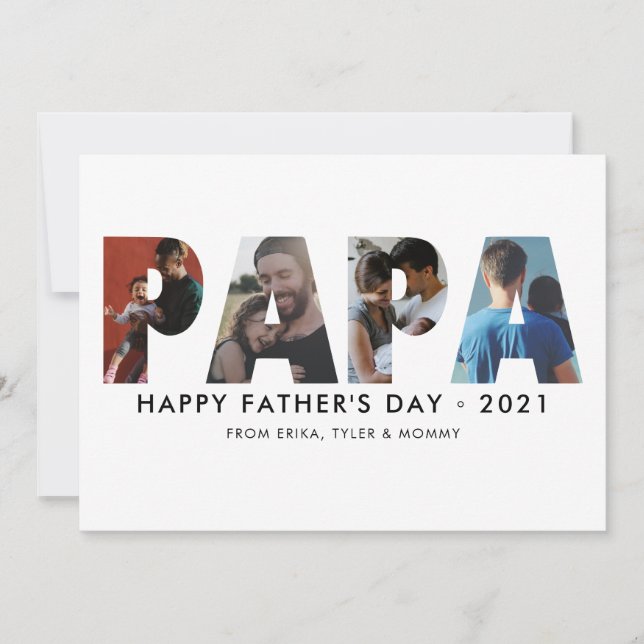 Minimalist PAPA Photo Collage Happy Father's Day Card (Front)