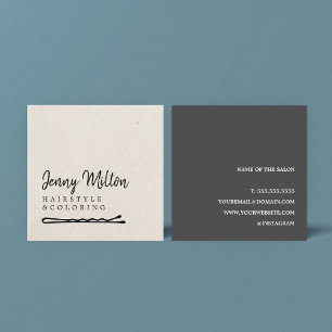Minimalist Paper Beige Dark Grey Hair Bobby Pin Square Business Card