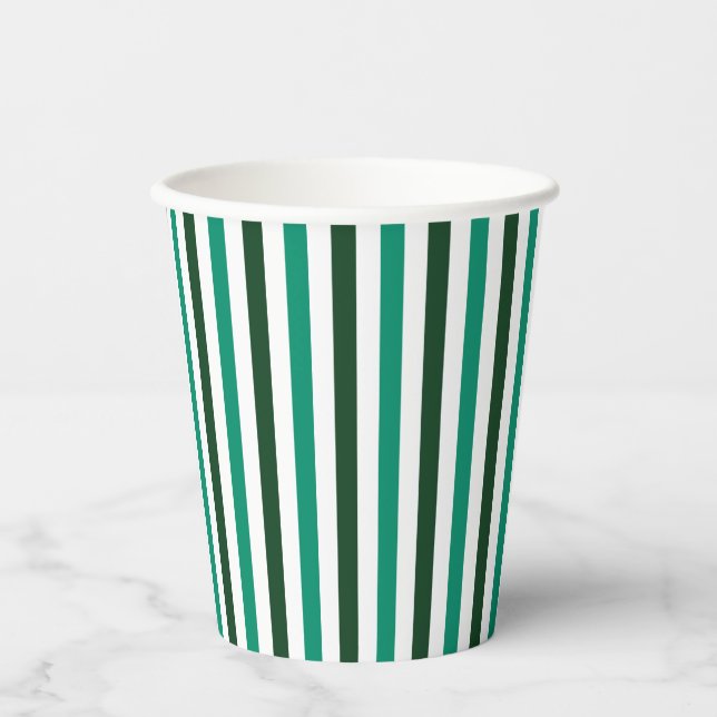 Minimalist Paper Gobelet Green White Stripes Paper Cups (Front)