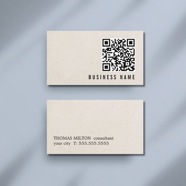 Minimalist Paper Texture QR code Bold Consultant Business Card (Creator Uploaded)