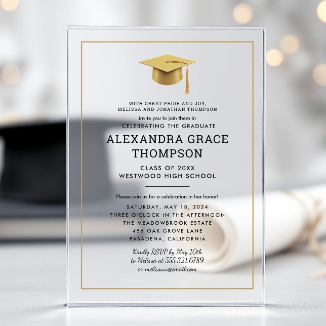 Minimalist Parents Names White Gold Graduation Acrylic Invitations (Creator Uploaded)