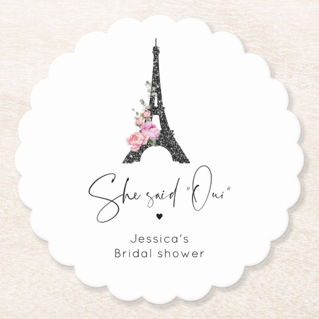 Minimalist Paris eiffel tower bridal welcome Paper Coaster (Front)