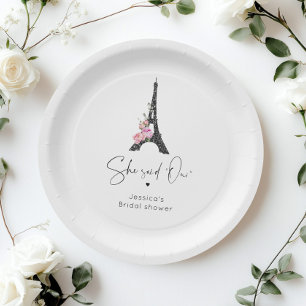 Minimalist Paris eiffel tower bridal welcome Paper Plate