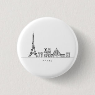 Minimalist Paris Skyline Line Art 3 Cm Round Badge