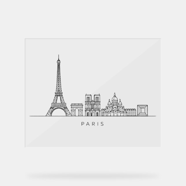 Minimalist Paris Skyline Line Art Acrylic Sign (Front)