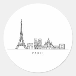 Minimalist Paris Skyline Line Art Classic Round Sticker