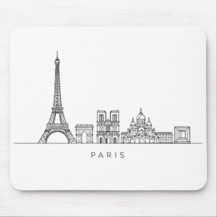 Minimalist Paris Skyline Line Art Mouse Mat