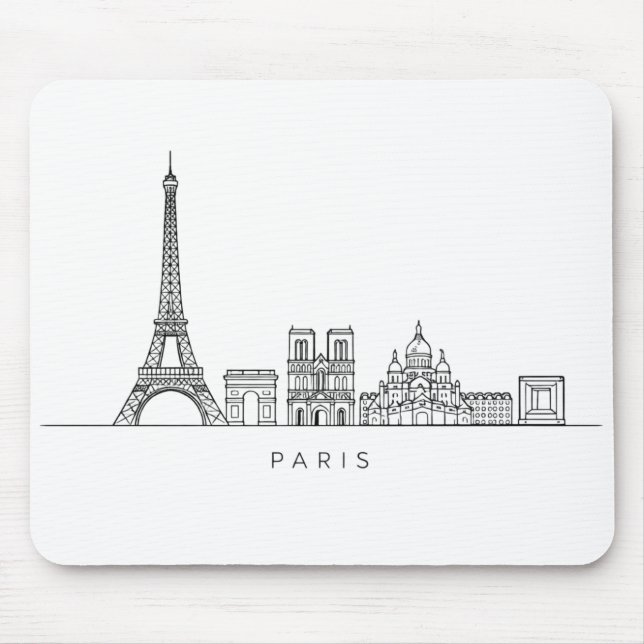 Minimalist Paris Skyline Line Art Mouse Mat (Front)