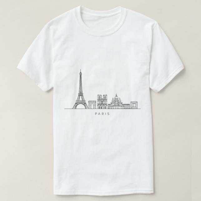 Minimalist Paris Skyline Line Art T-Shirt (Design Front)