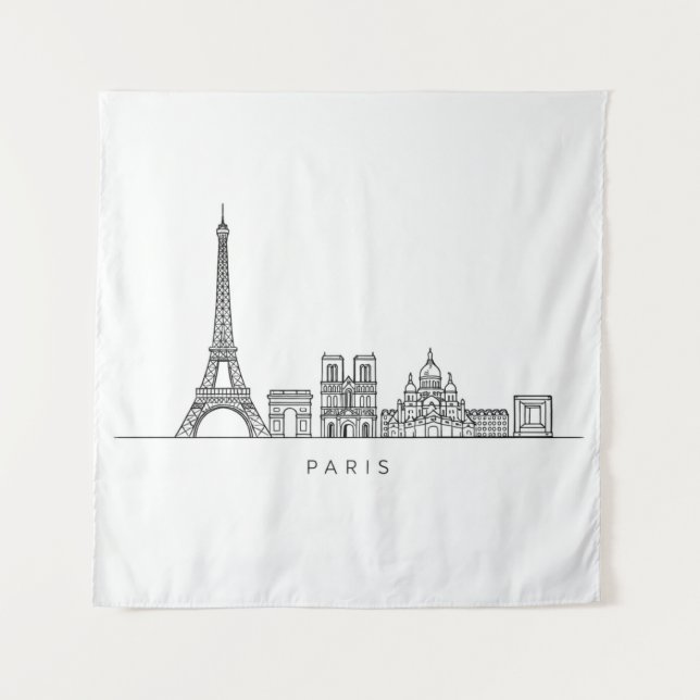 Minimalist Paris Skyline Line Art Tapestry (Front)