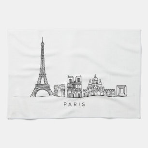 Minimalist Paris Skyline Line Art Tea Towel