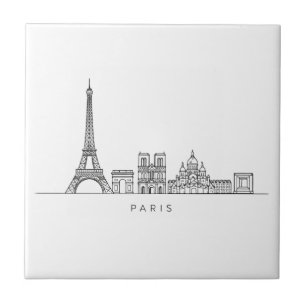 Minimalist Paris Skyline Line Art Tile