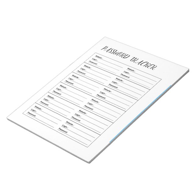 Minimalist Password Tracker  Notepad (Angled)