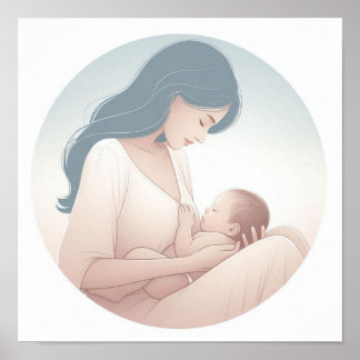 Minimalist Pastel Art of Mum with Baby Poster