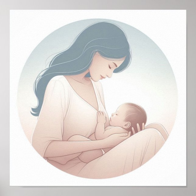 Minimalist Pastel Art of Mum with Baby Poster (Front)