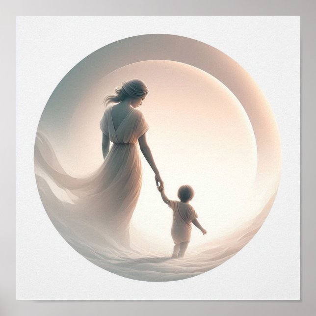 Minimalist Pastel Art of Mum with Baby Poster (Front)