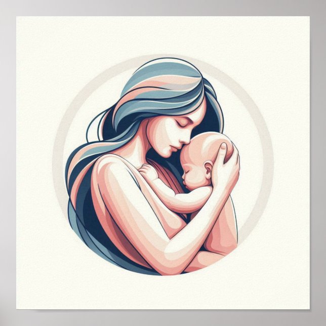 Minimalist Pastel Art of Mum with Baby Poster (Front)