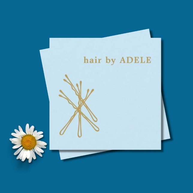 Minimalist Pastel Blue Gold Bobby Pins Hair Square Business Card (Creator Uploaded)
