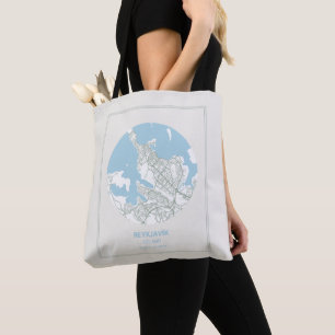 Minimalist Pastel Blue Map Art Reykjavik Iceland Tote Bag