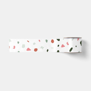 Minimalist Pastel Blush Pink Grey Terrazzo Gift  Satin Ribbon