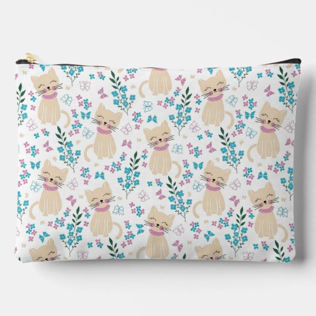 Minimalist Pastel Cat and Butterfly Garden Accessory Pouch (Front)