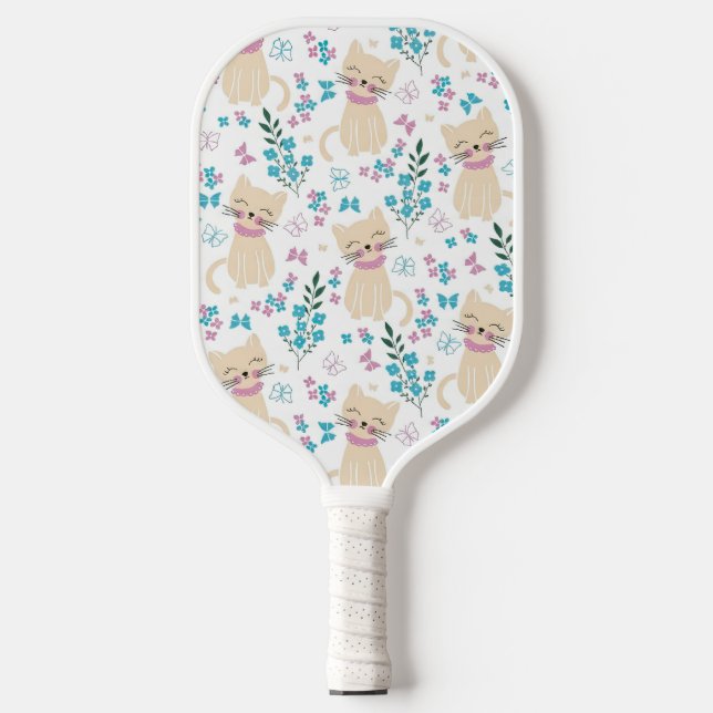 Minimalist Pastel Cat and Butterfly Garden Pickleball Paddle (Front)