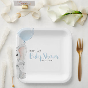 Minimalist Pastel Elephant Baby Shower Paper Plate