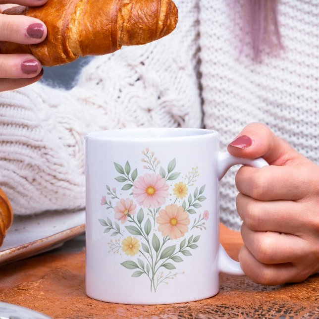 Minimalist Pastel Floral Bouquet Coffee Mug (Creator Uploaded)
