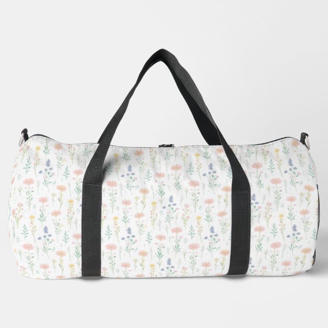 Minimalist Pastel Floral Wildflower Duffle Bag (Front)