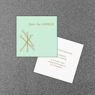 Minimalist Pastel Green Gold Bobby Pins Hair Square Business Card