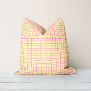 Minimalist Pastel HandDrawn Grid Check Yellow Cushion