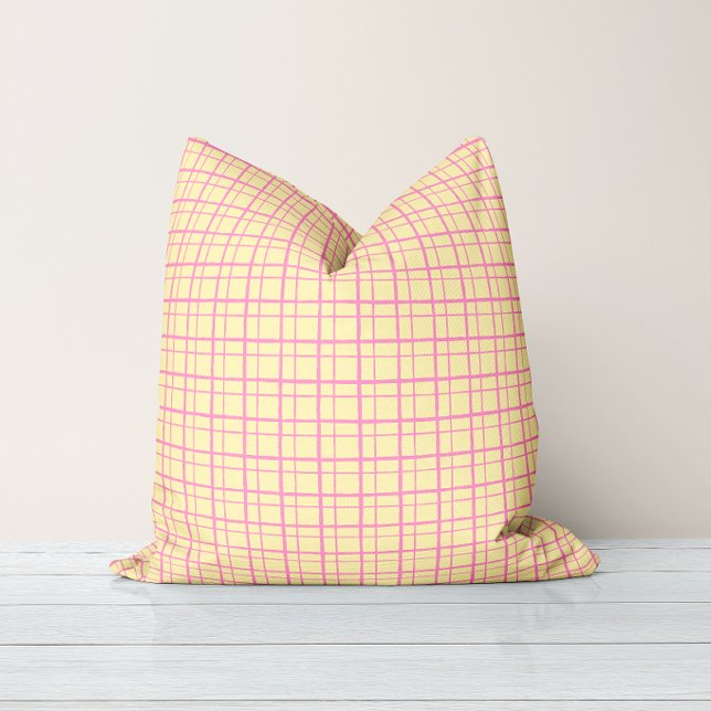 Minimalist Pastel HandDrawn Grid Check Yellow Cushion (Creator Uploaded)