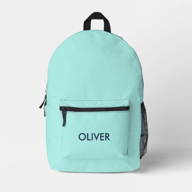 Minimalist Pastel Mint Green Personalised Backpack (Front)